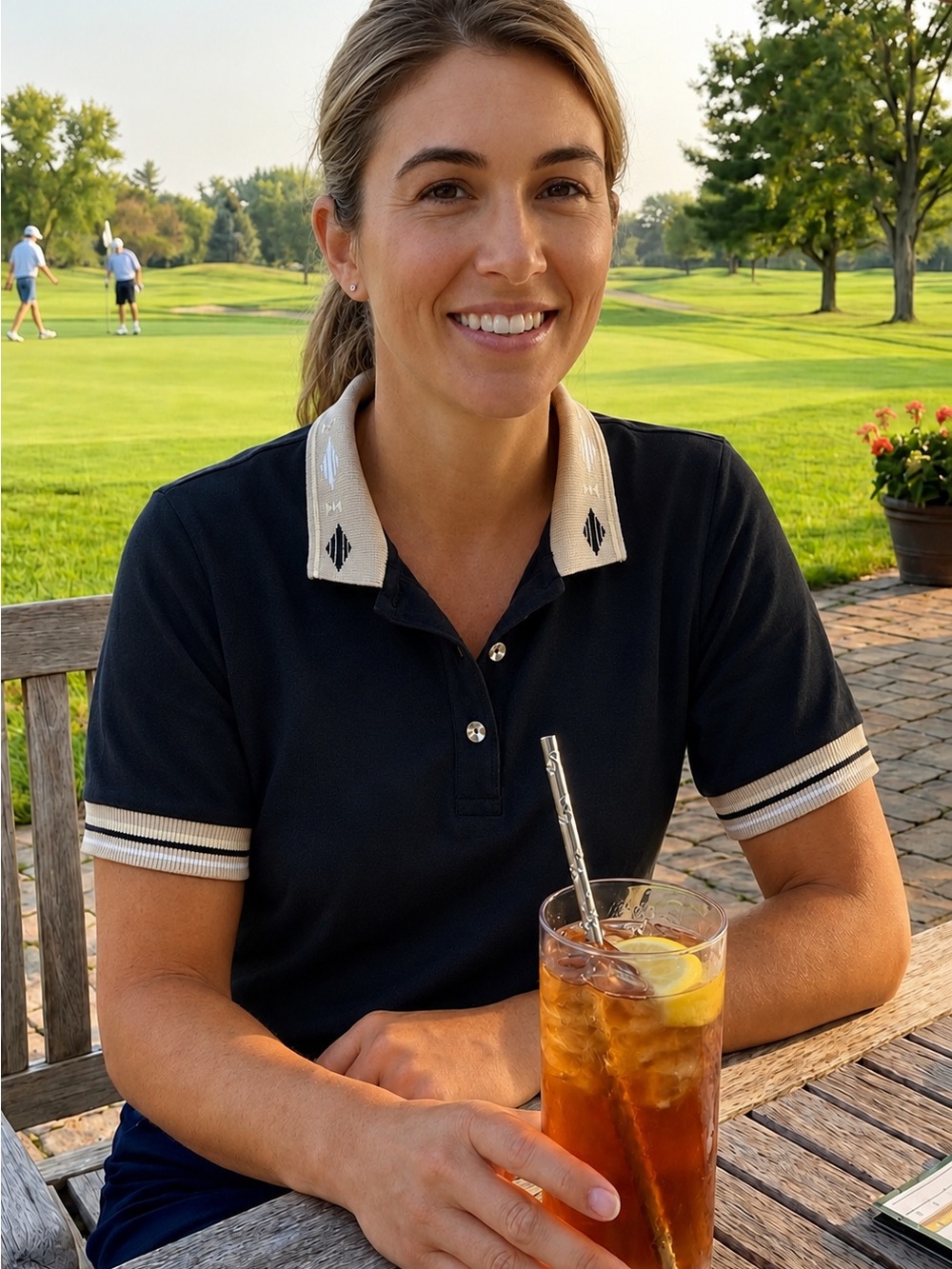Vintage Marcia Golf Polo Shirt Black Pattern Trim Retro 90s Size M